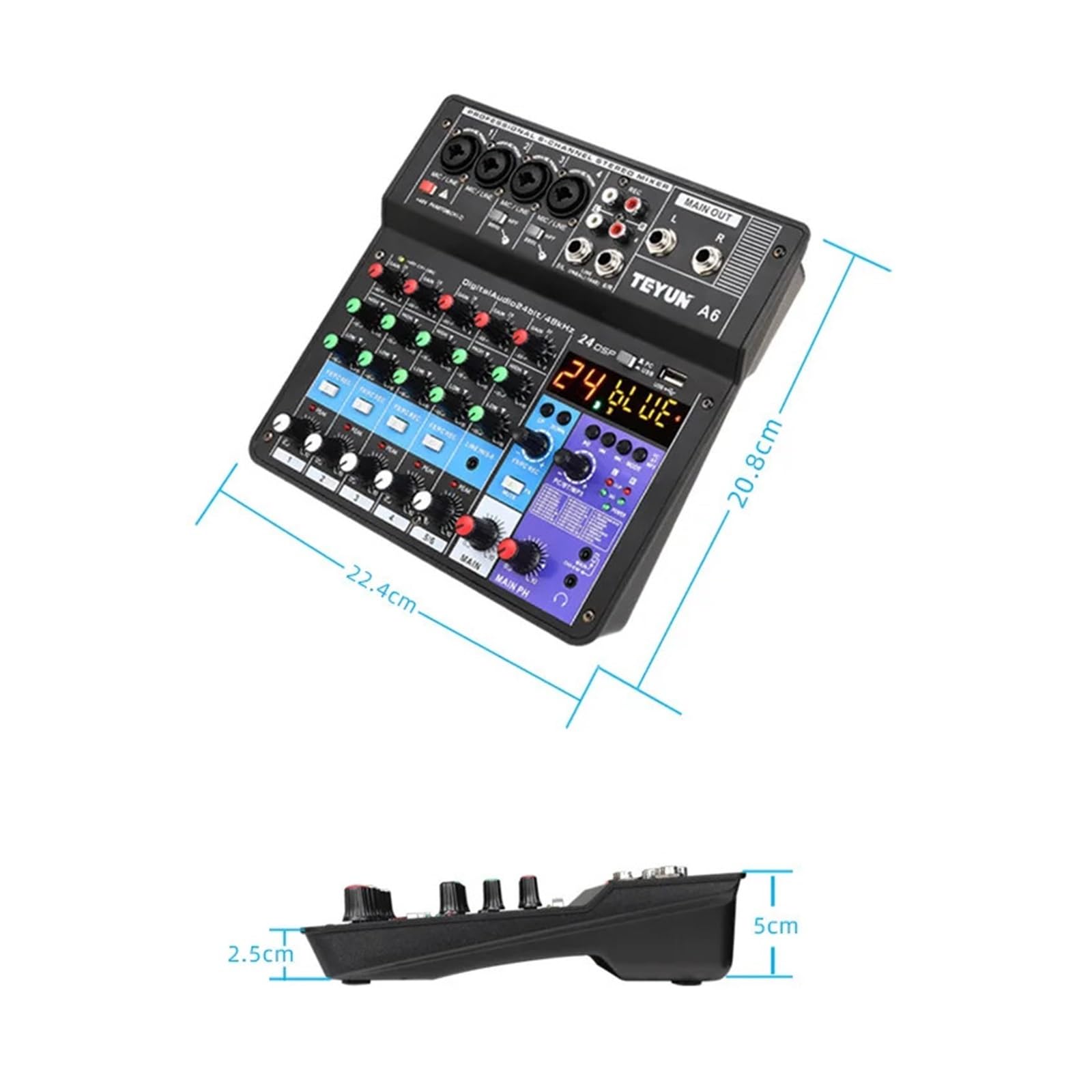 Mixer per DJ, Mixer Portatile Professionale a 6 canali, Console di missaggio, Ingresso Computer, Alimentazione 48 V, Numero Modello, Certificazione, Origine A6