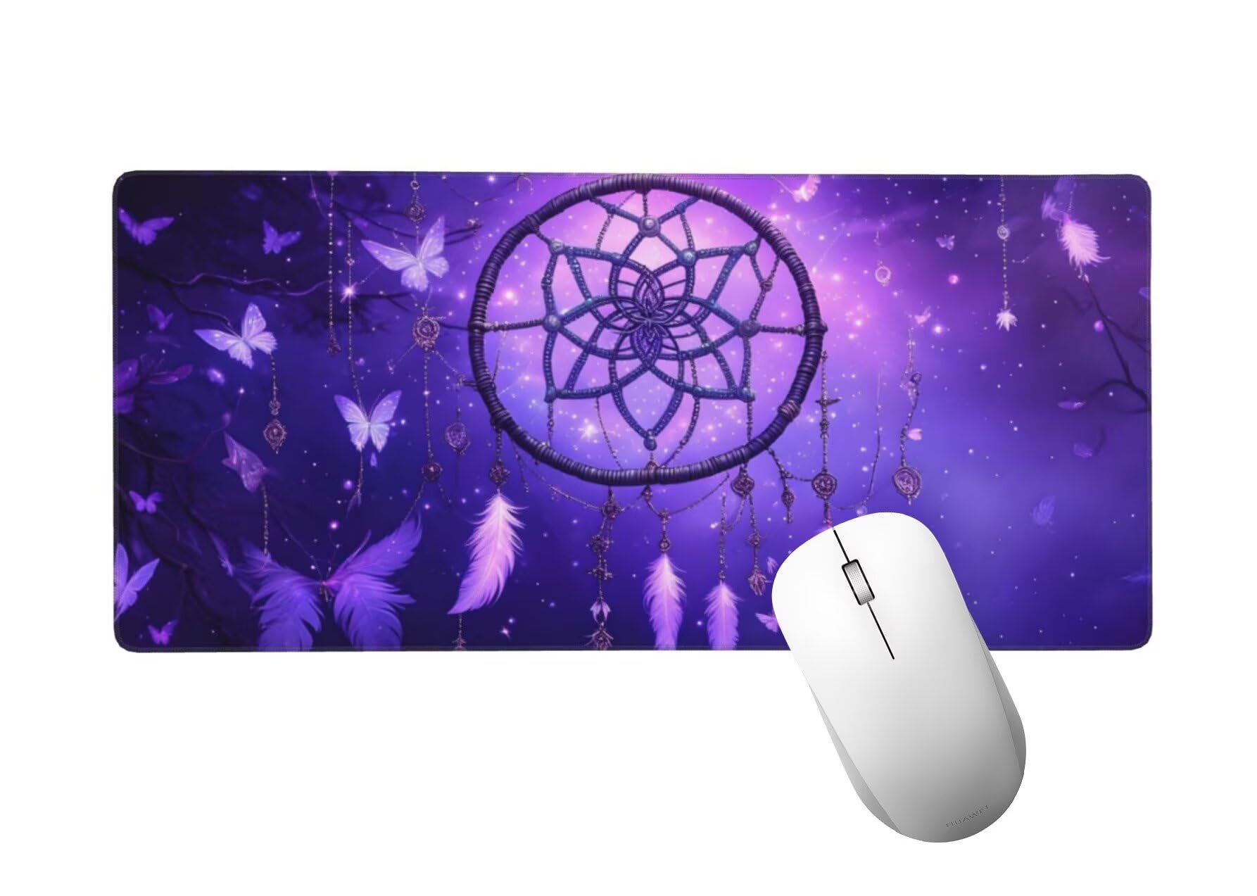 Fioletowa podkładka pod mysz XXL 1400 x 600 mm, duża podkładka pod mysz do gier biurowych z przeszytymi krawędziami i antypoślizgowym tyłem, podkładka pod mysz łapacz snów na klawiaturę i mysz,