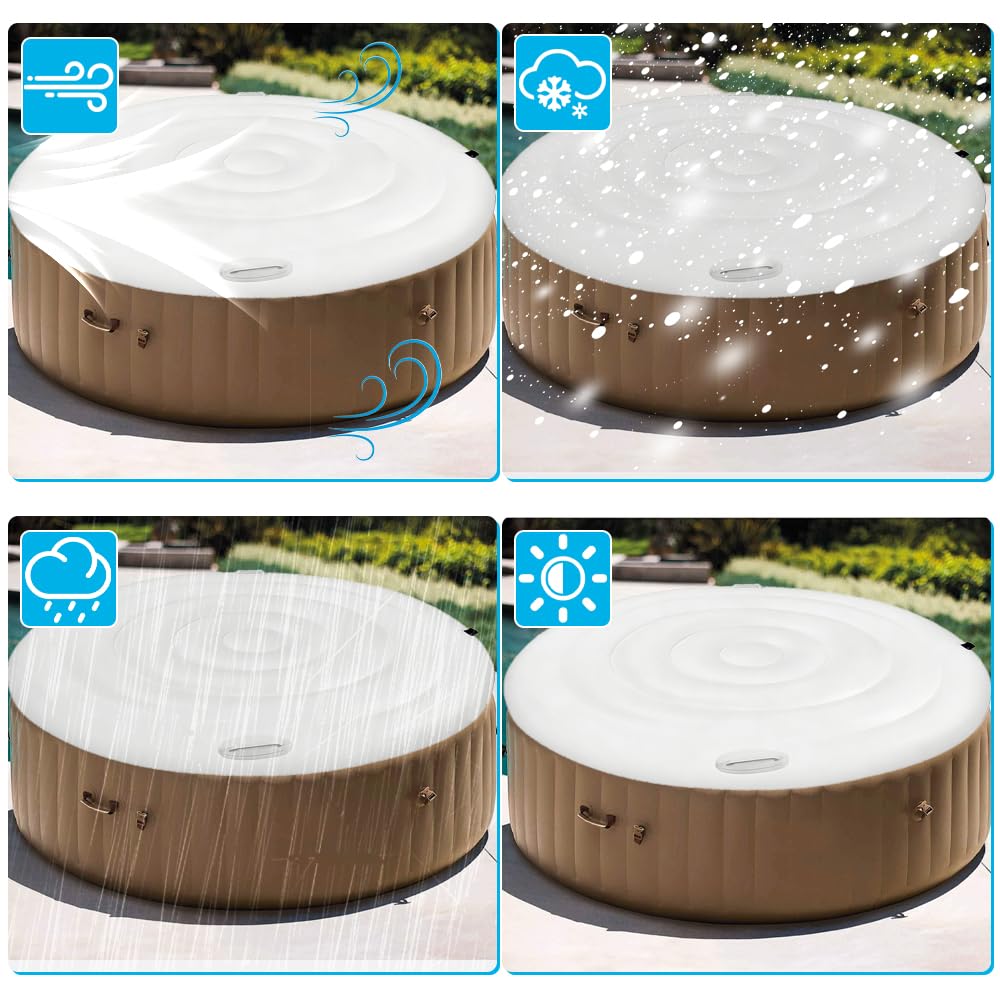 Couverture de Spa Gonflable, 140cm Couvercle Gonflable Rond, Couvercle Spa, Couverture de Bain Gonflable avec Poignées, pour Spa, pour Extérieur Jardin (Blanc)