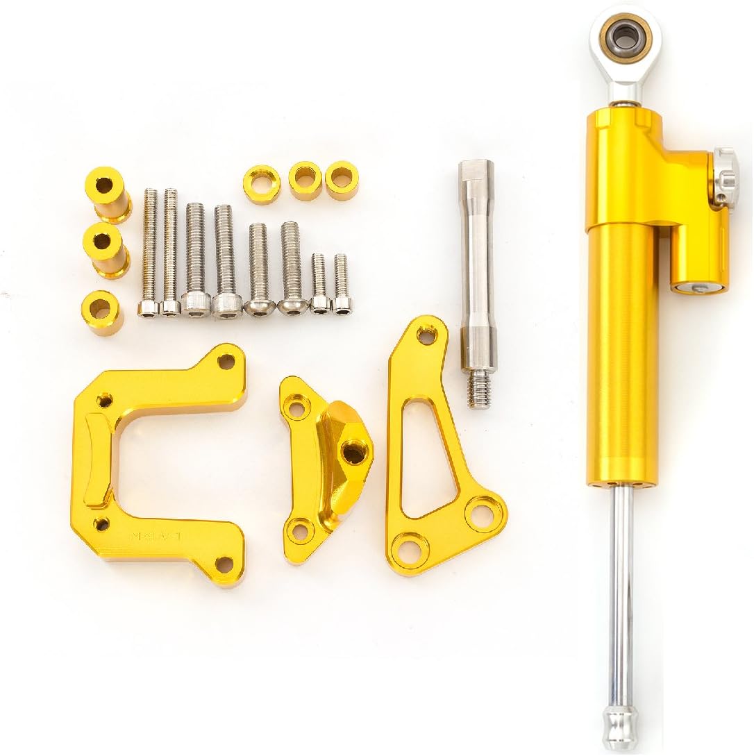 FXCNC Motorcycle CNC Steering Damper Stabilizer Buffer Control Bar With Mounting Bracket Kit Full Set Compatible with M-SLAZ 150 MT-15 MT15 All Year