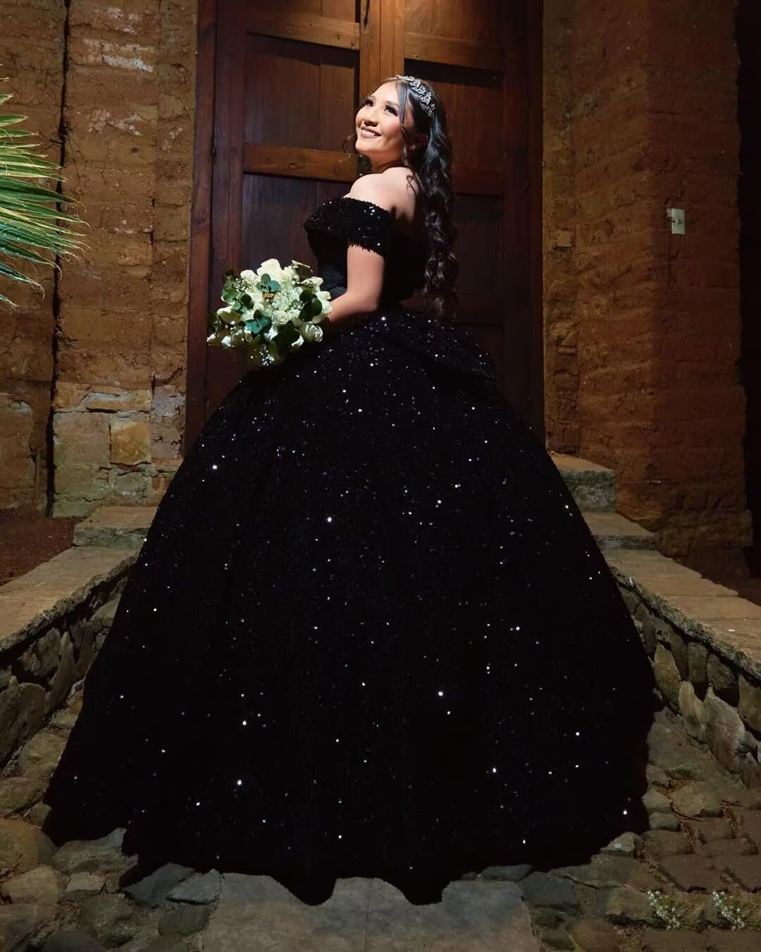 Sparkly Sequin Prom Dresses Long Ball Gown Off The Shoulder Quinceanera Dresses Glitter Formal Evening Dress