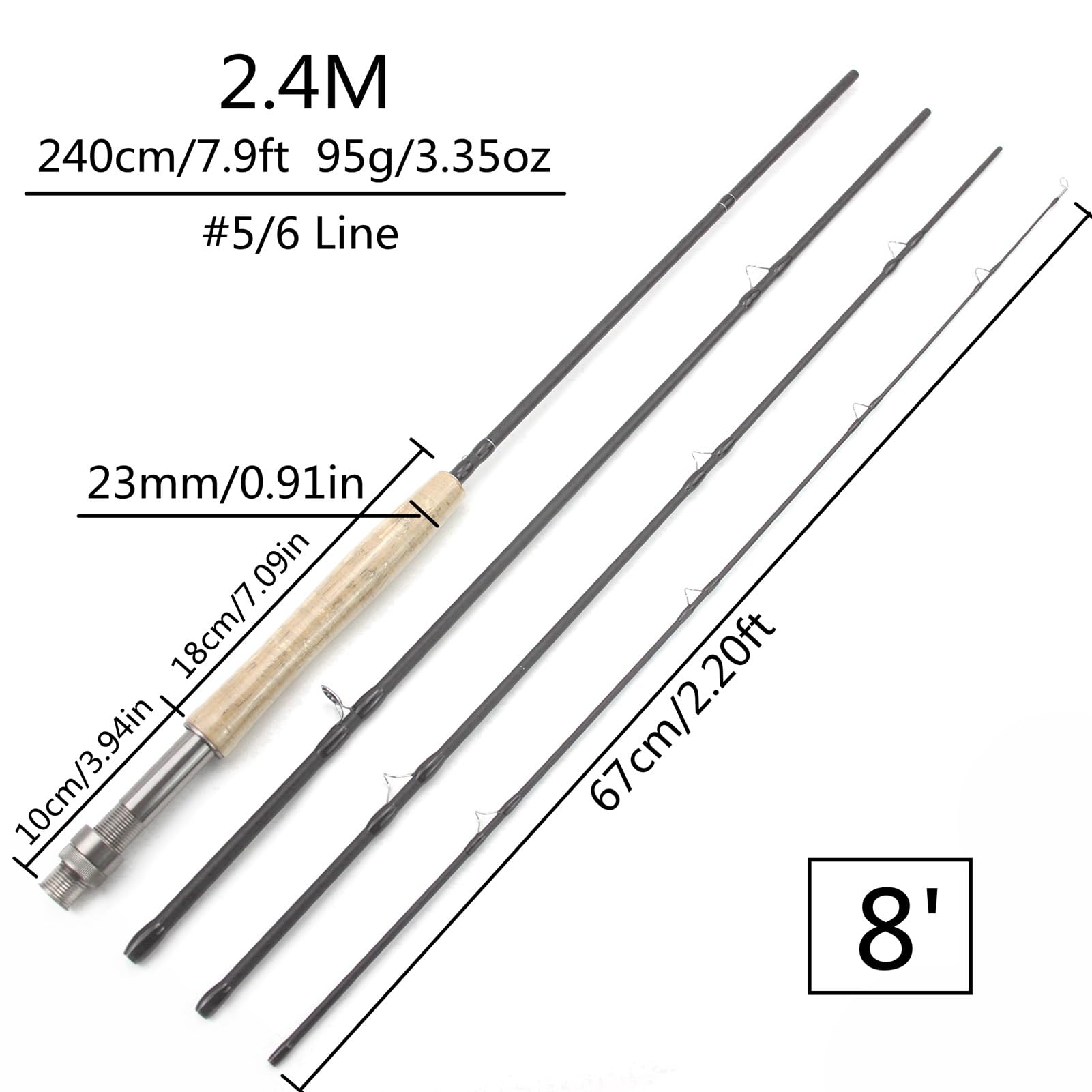 1.98M 2.1M 2.4M 2.7M Telescopic Carbon 4 Sections Fly Fishing Rod Fast Action Freshwater Fly Rods for Trout Salmon Fishing Portable Sea Pole