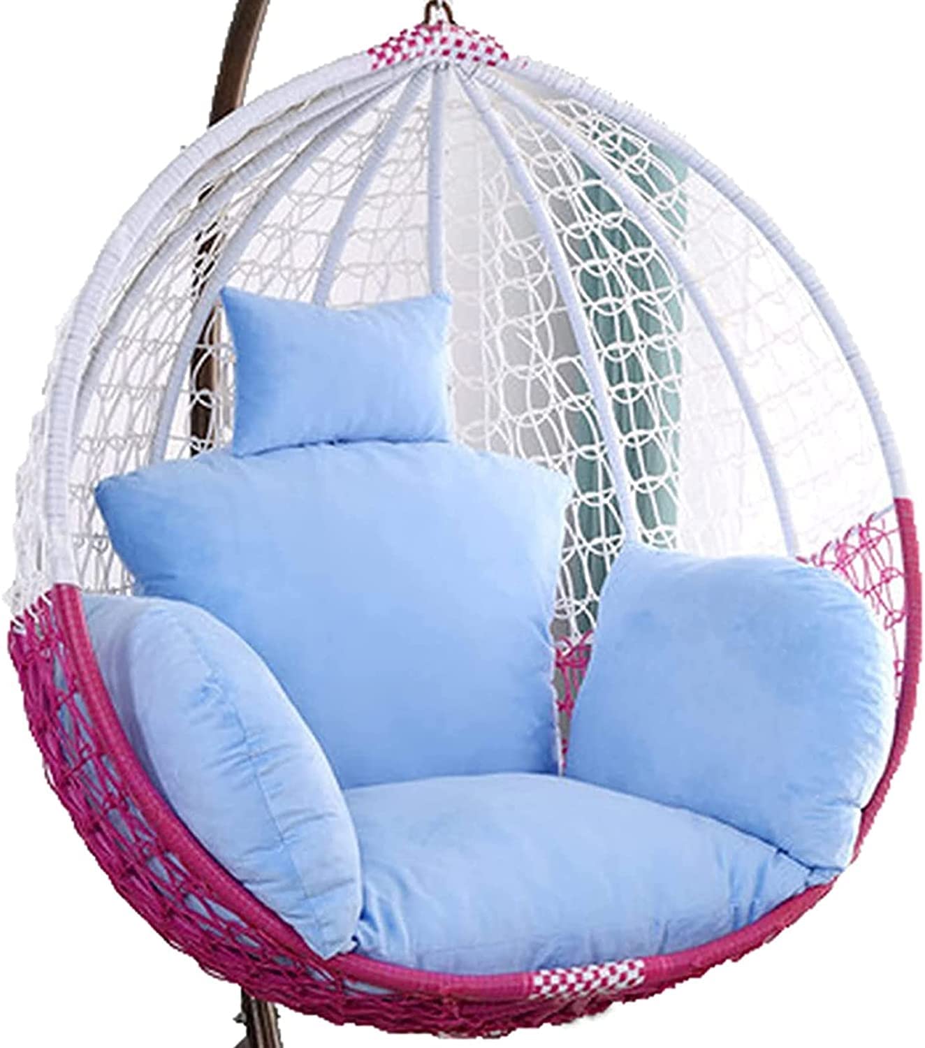 Outdoor Rattan Hanging Lounge Chair Cushion with Fixed Strap and Pillow Nest Swing Seat Cushions for Garden Egg Chair Blue Large Size