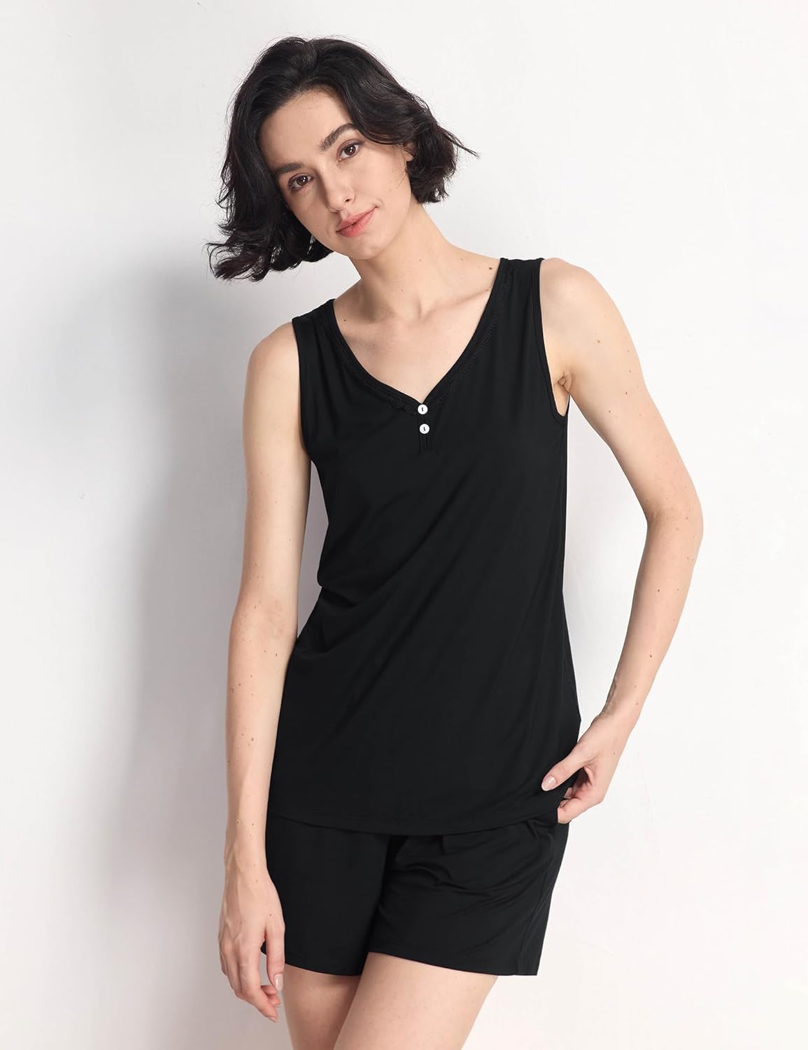 GYS Women's Pajamas Set Bamboo Viscose Short Sleeve Top and Shorts 2 Piece Summer Sleepwear - Image 4