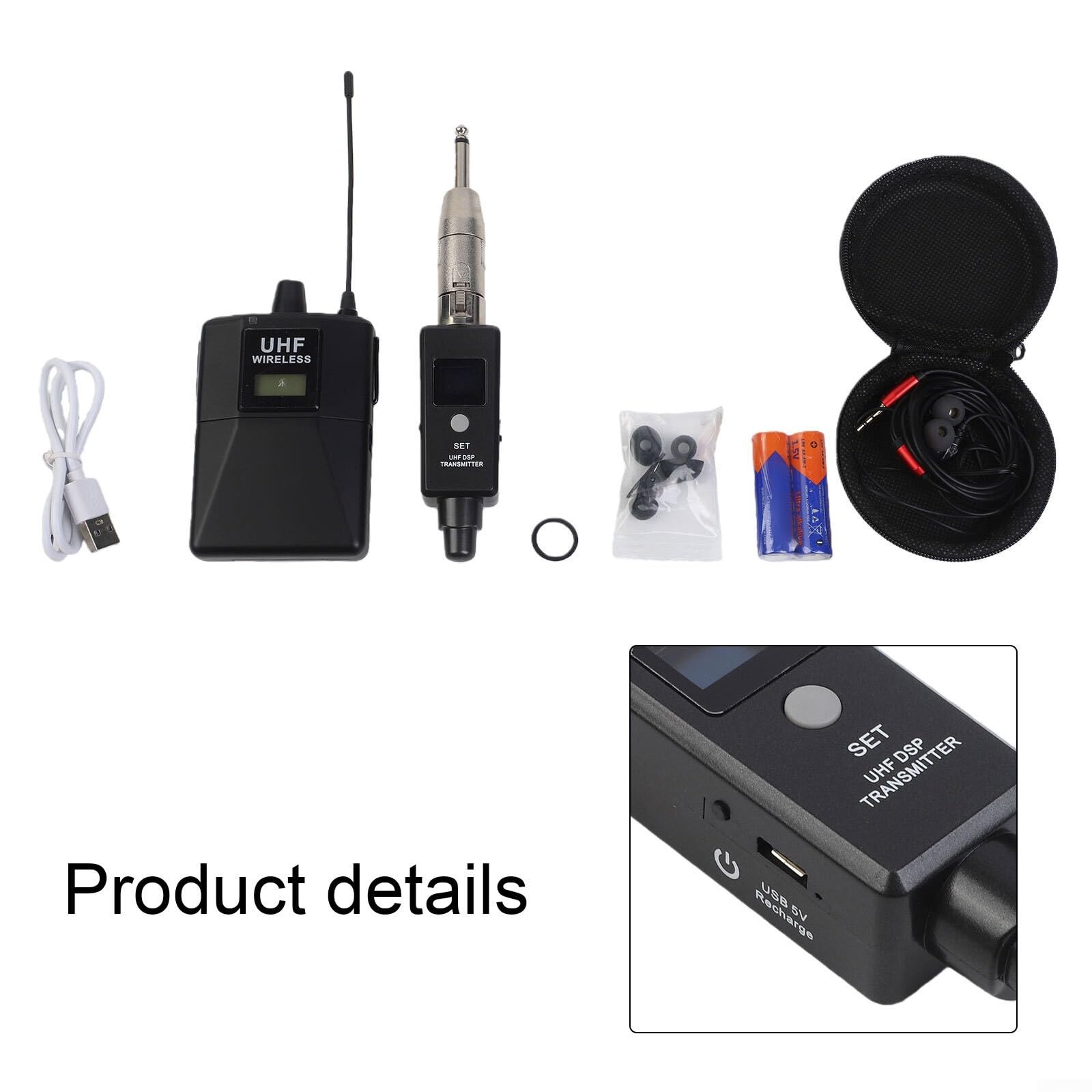 UHF Wireless In-Ear Monitor 20 Kanäle Low Latency | 20 wählbare UHF-Kanäle, Anti-, klarer Live-Sound, Übertragung mit geringer Latenz, Bühnenbereitschaft