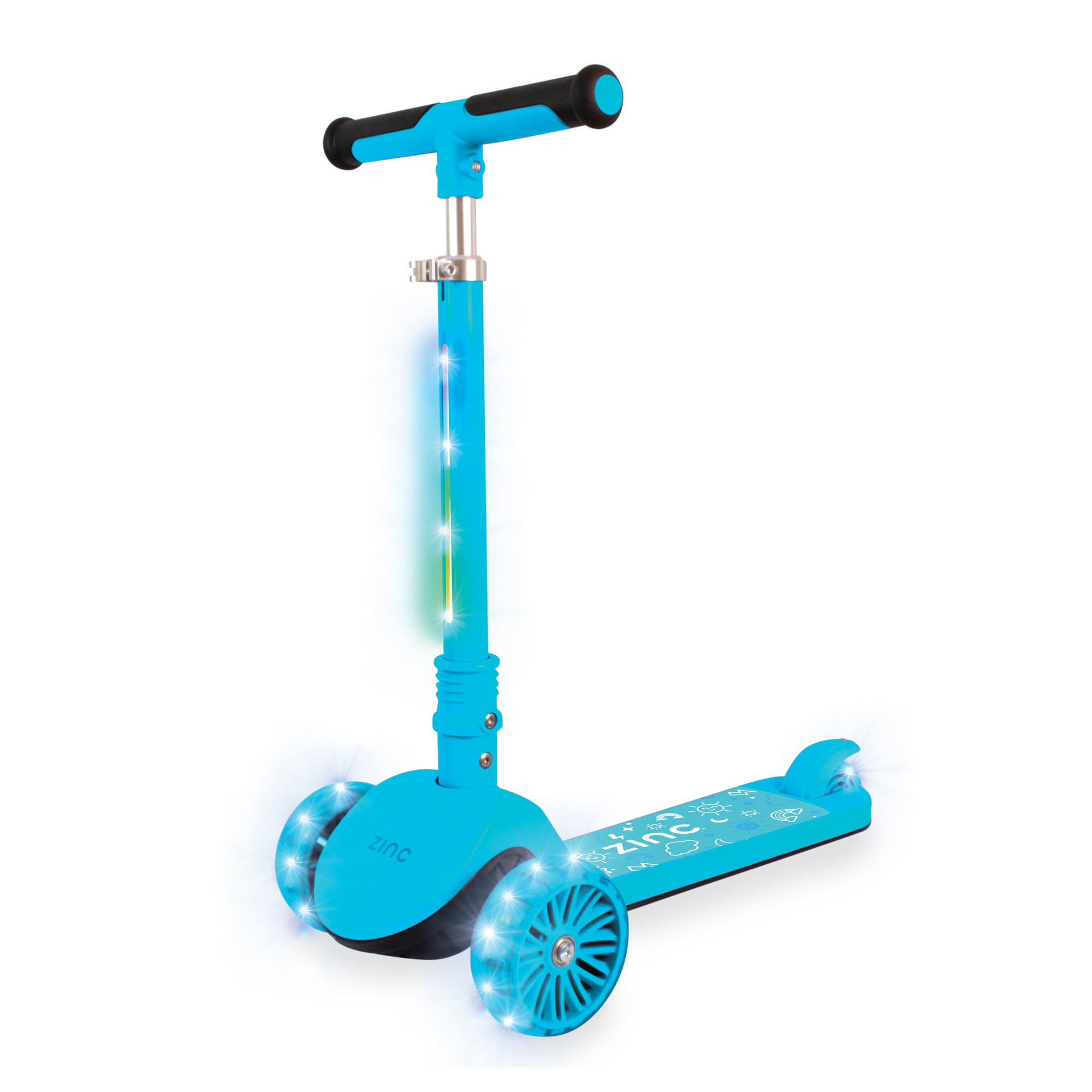 Zinc Three Wheeled Folding Scooter - Blue - Lean-to-Steer