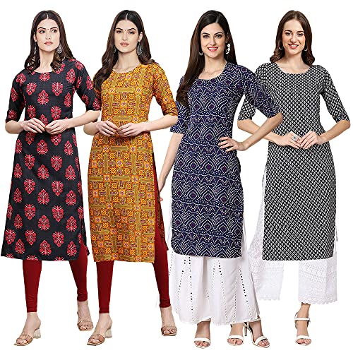 Image of Pinkmint Women's Crepe Digital Print Straight Kurta [Pack of 4] (CCV-334-338-339-335)