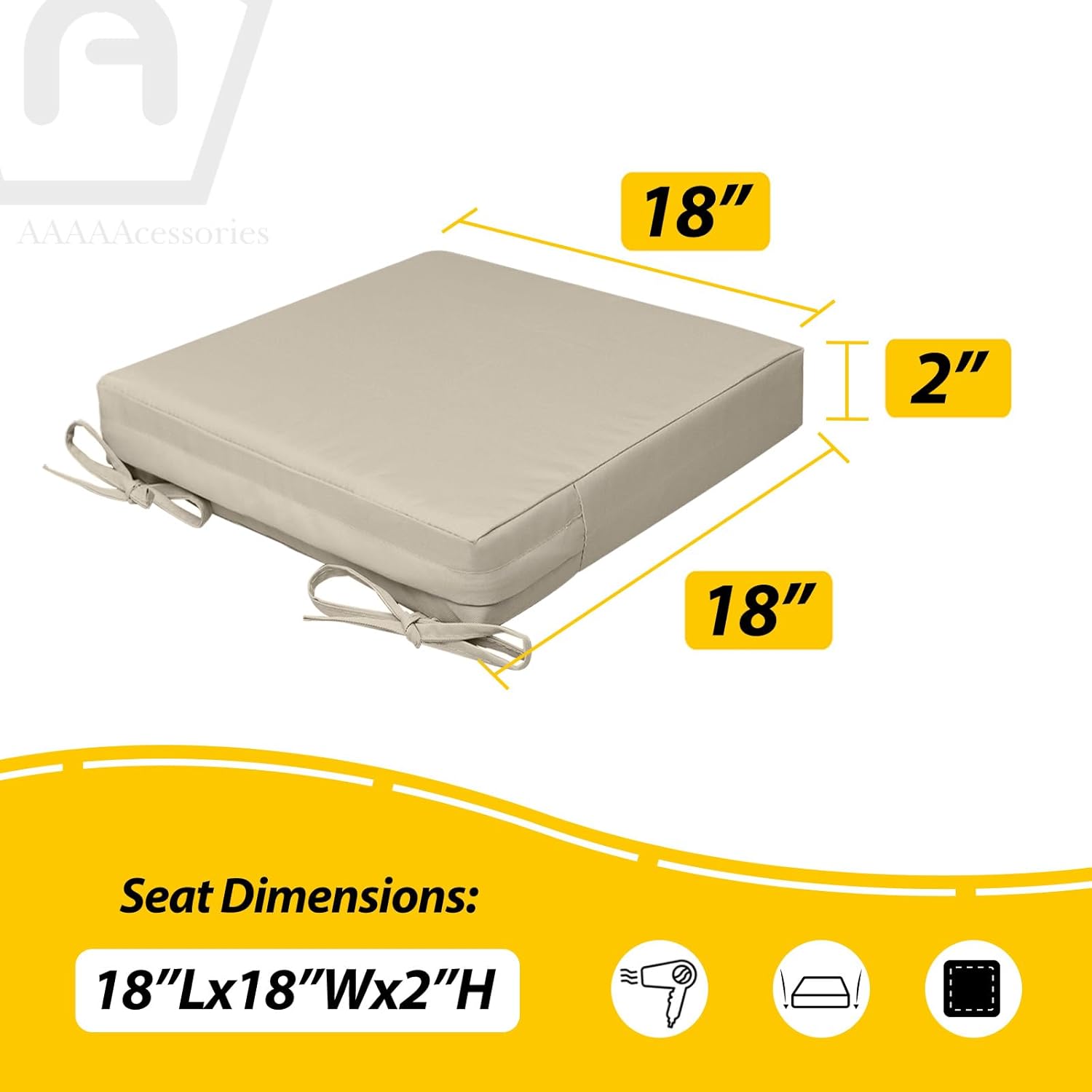 AAAAAcessories Outdoor Seat Cushions for Chairs, Waterproof, Fade-Resistant, 18" x 18" x 2", Patio Furniture Replacement Cushions, Set of 2, Beige