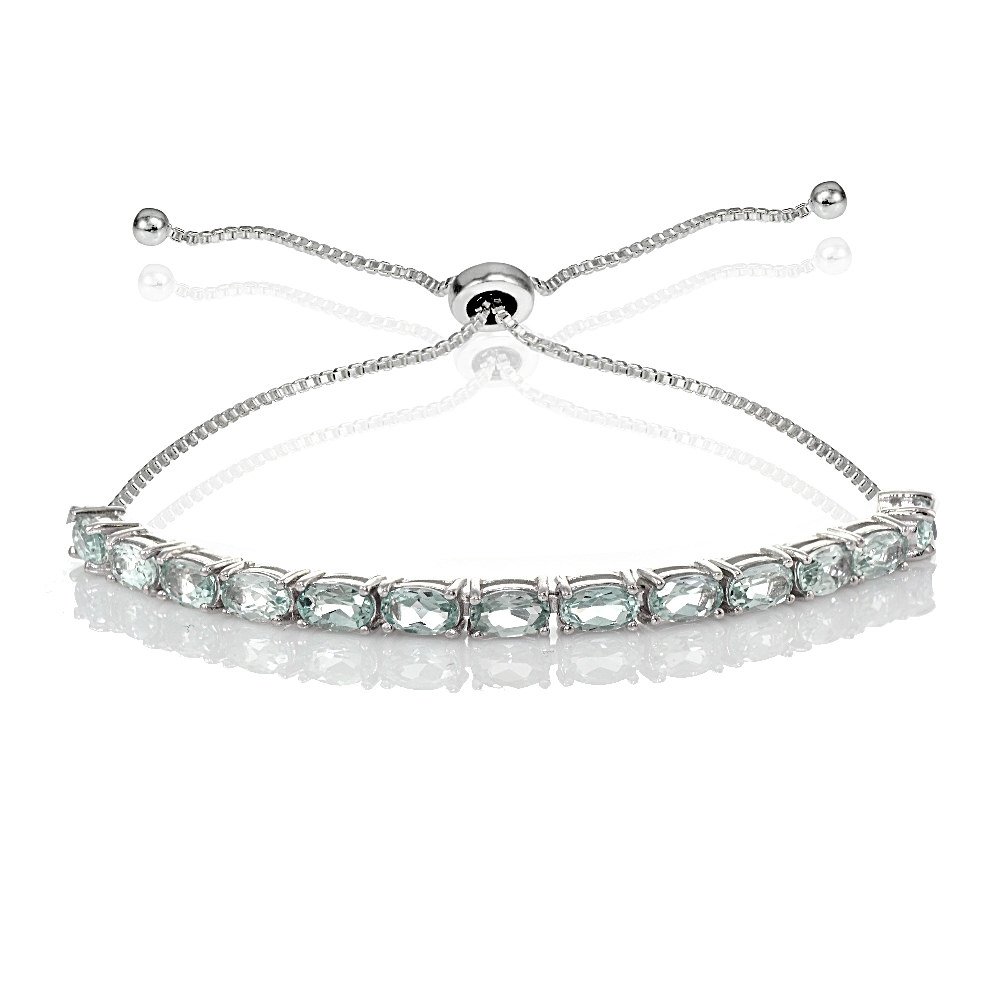 B. BRILLIANT Sterling Silver 5x3mm Oval Genuine or Created Gemstone Pull-string Adjustable Tennis Bracelet for Women