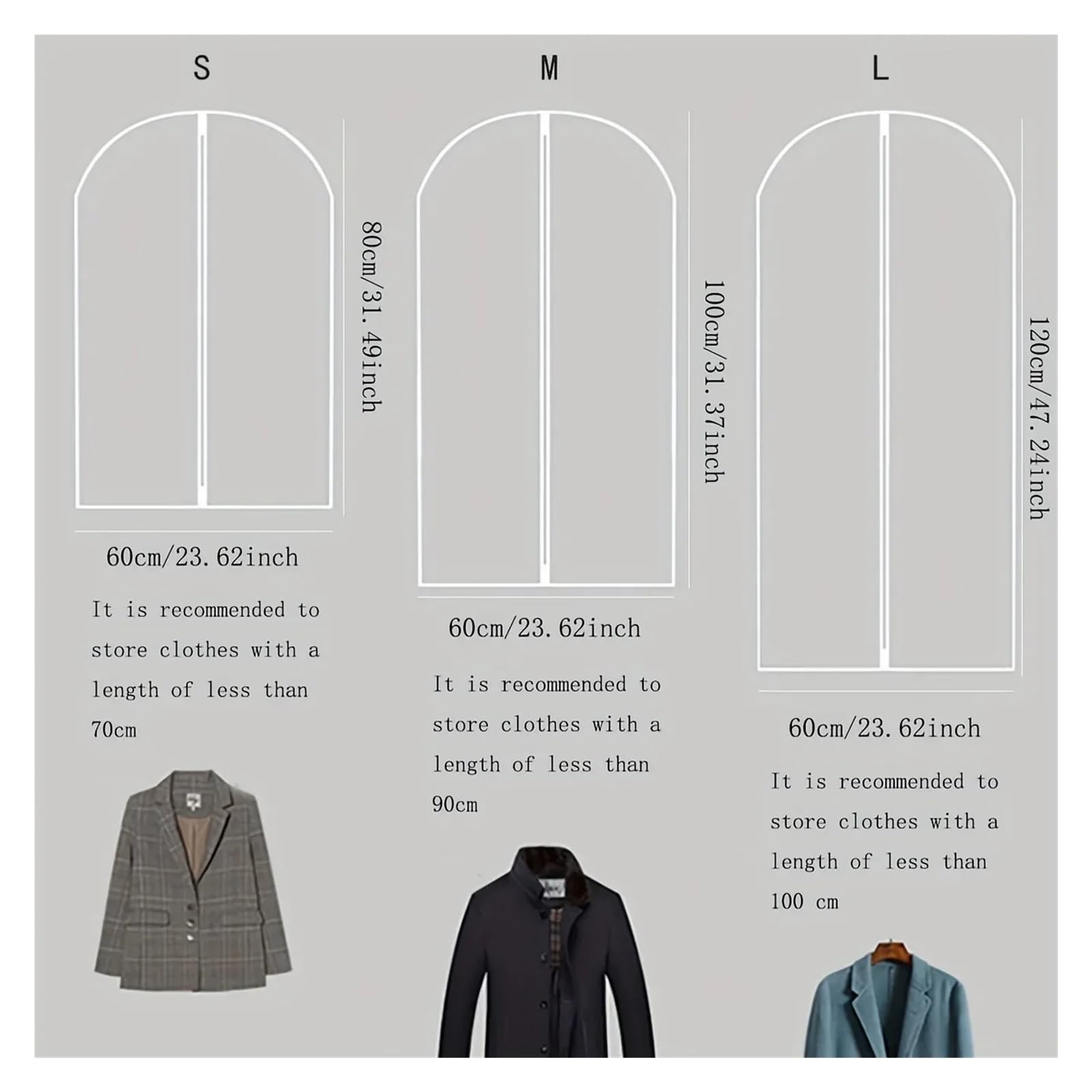 fundas para ropa 3Pcs Transparent Dust Cover For Clothes, Hanger With Zipper, Waterproof, Coat, Suit, Dress, Organizer(S)