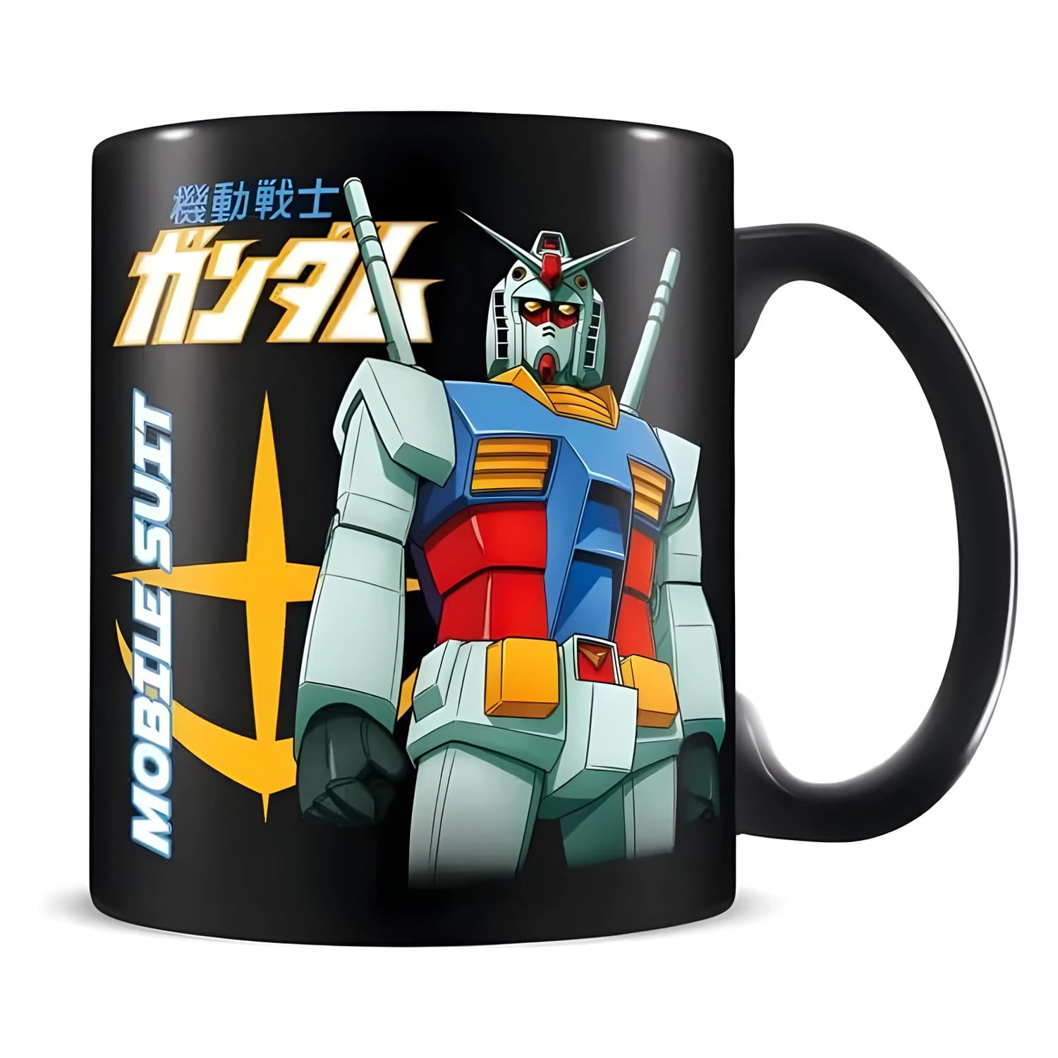 Gundam Mobile Suit Design 11oz Ceramic Black Coffee Mug in Presentation Gift Box - Official Gundam Merchandise