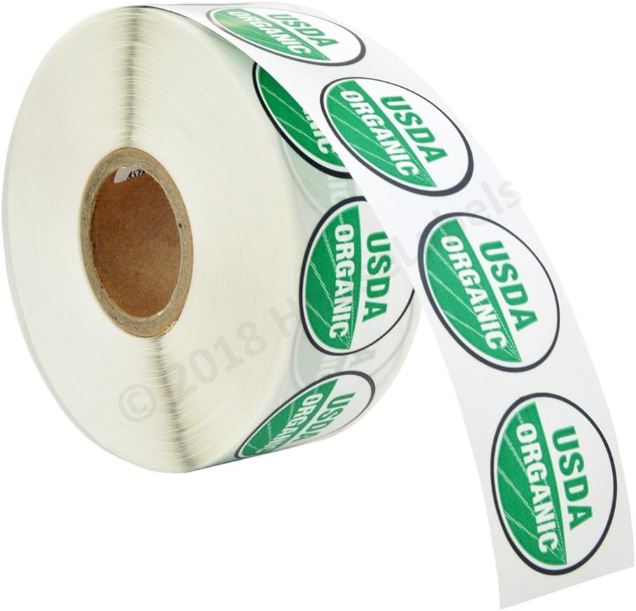 USDA Organic Labels, 1 Inch Diameter Circles, 1000 Labels per roll, 16 Rolls