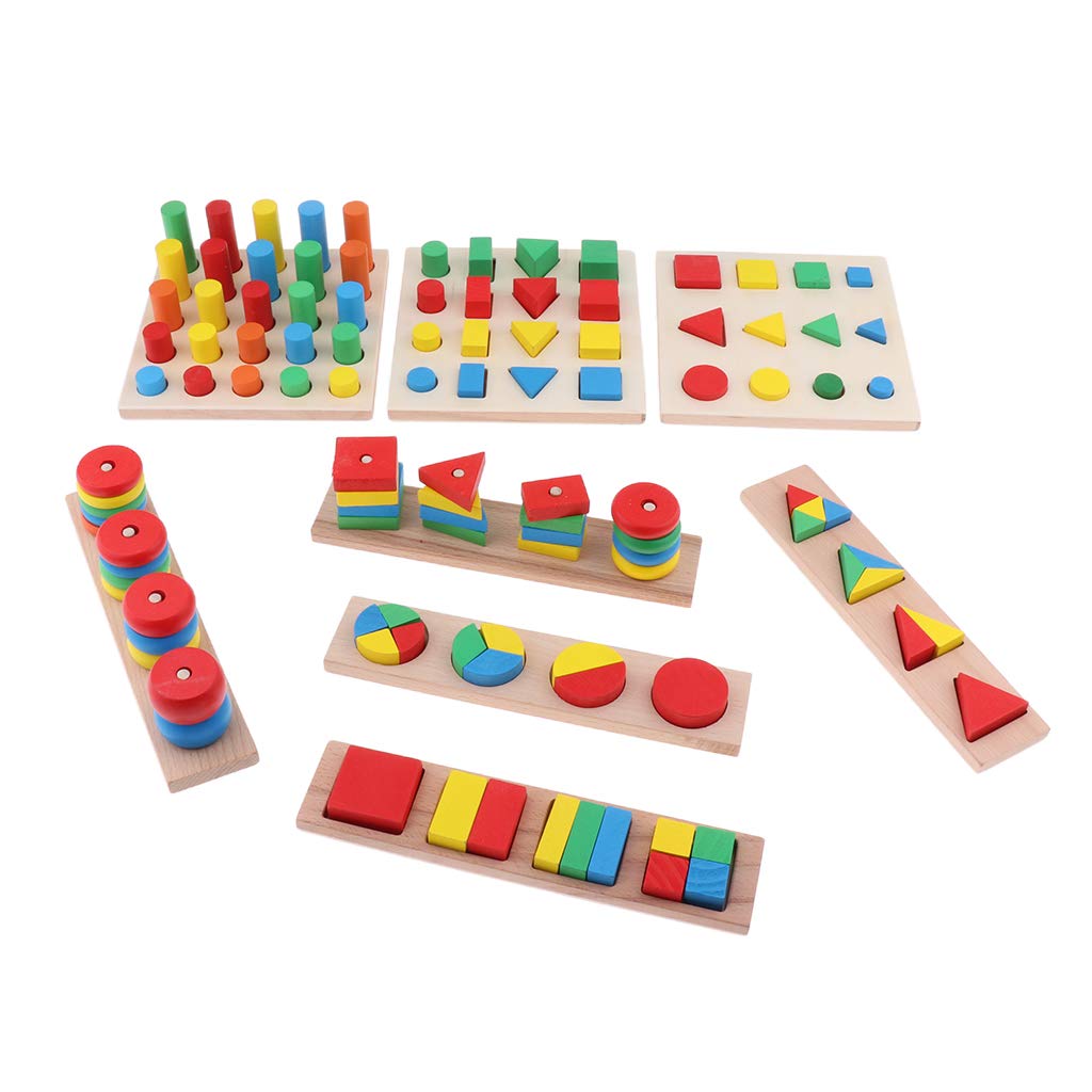 1 juego (8 piezas) Montessori - Bloques apilables de madera para clasificar formas de juguete