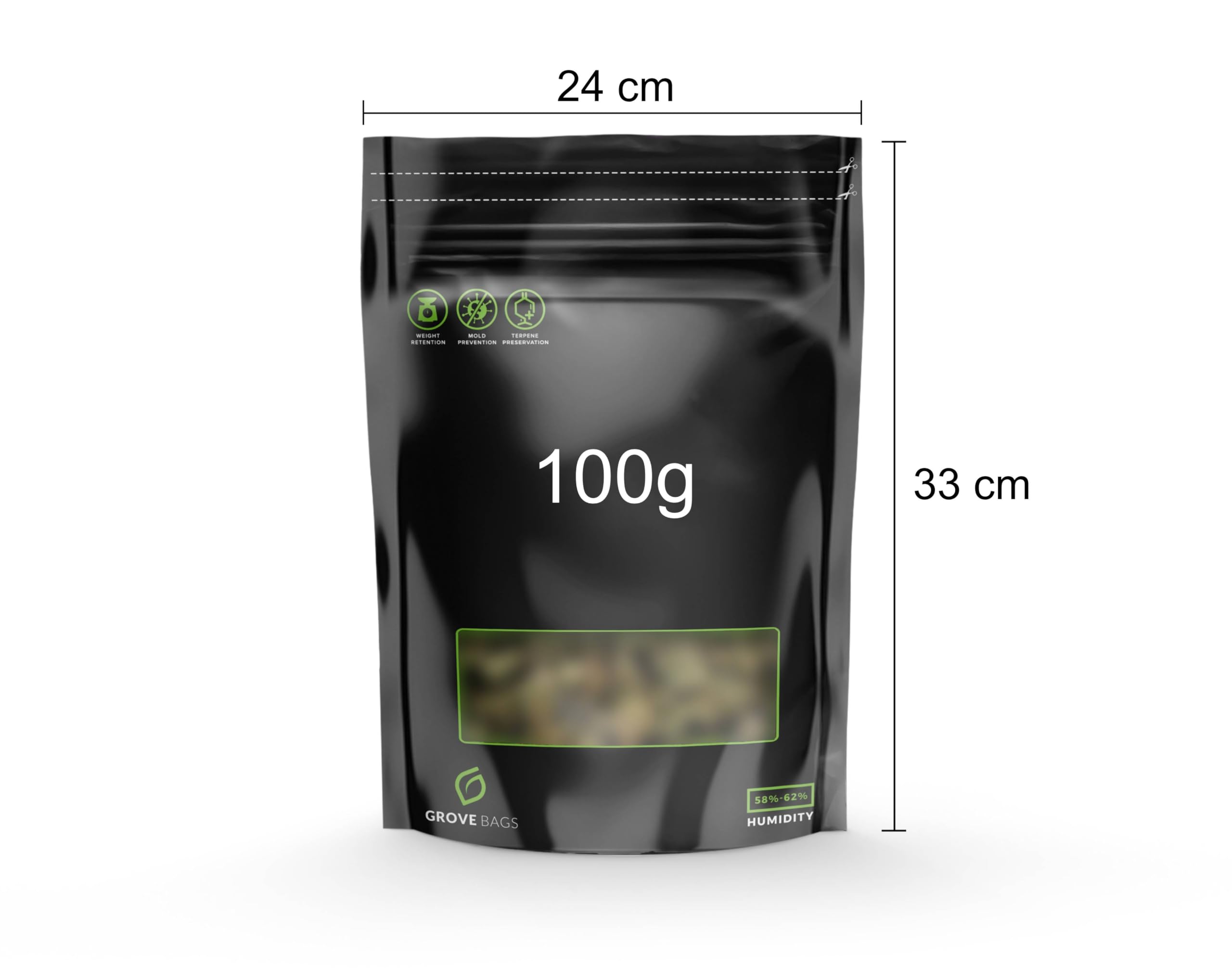 Herbruikbare opbergzakken voor Terploc Grove Bags, 10 stuks, 30 g, luchtdichte opbergzakken, zuurstof- en vochtregulerend met geïntegreerde vochtcontrole (58-62