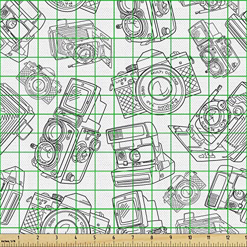 Image of Ambesonne Vintage Fabric by The Yard, Antique Old Camera Monochrome Design Photography Hobby Technology Theme, Decorative Fabric for Upholstery and Home Accents, 3 Yards, Charcoal and Grey