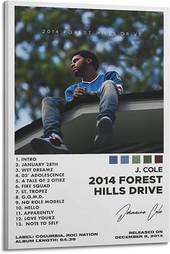 J Cole 2014 Forest Hills Drive - Póster de arte para decoración de pared, lienzo para decoración de dormitorio, 12 x 18 pulgadas (11.8 x 17.7 in),