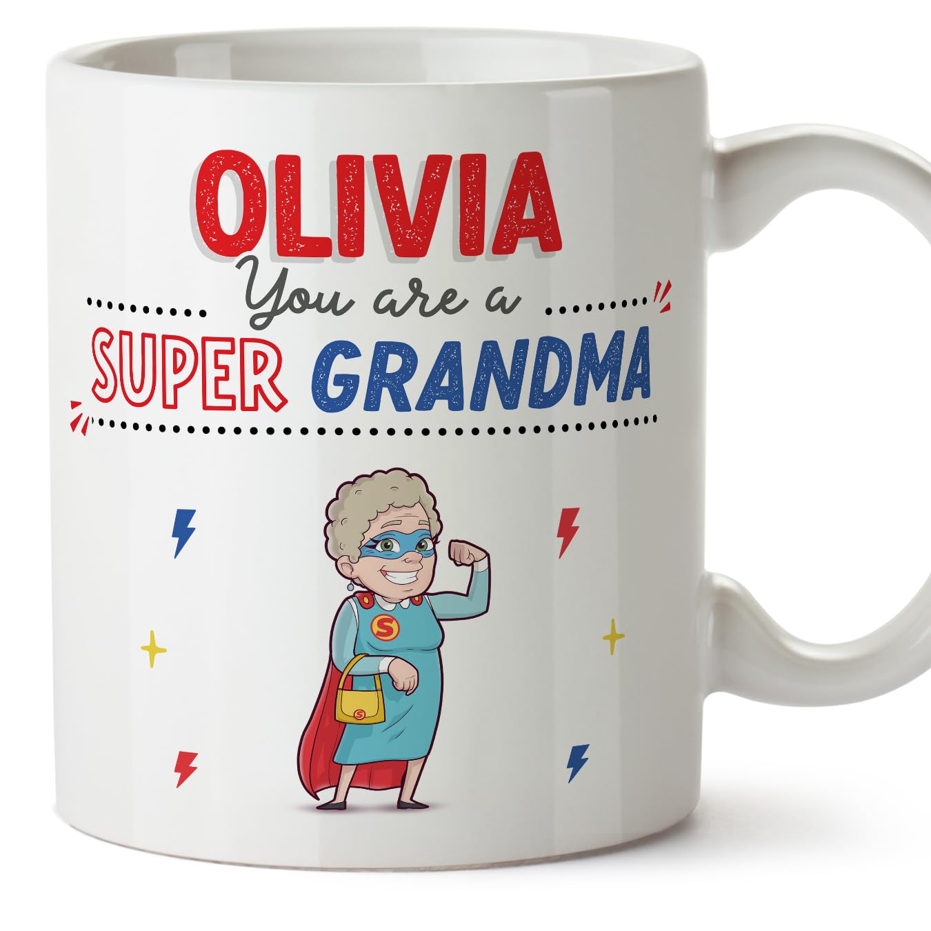 MUGFFINS Personalised Mug for Grandmother/Grandma - in English - You are Super! - Funny Custom Gift - Ceramic 11oz Mug