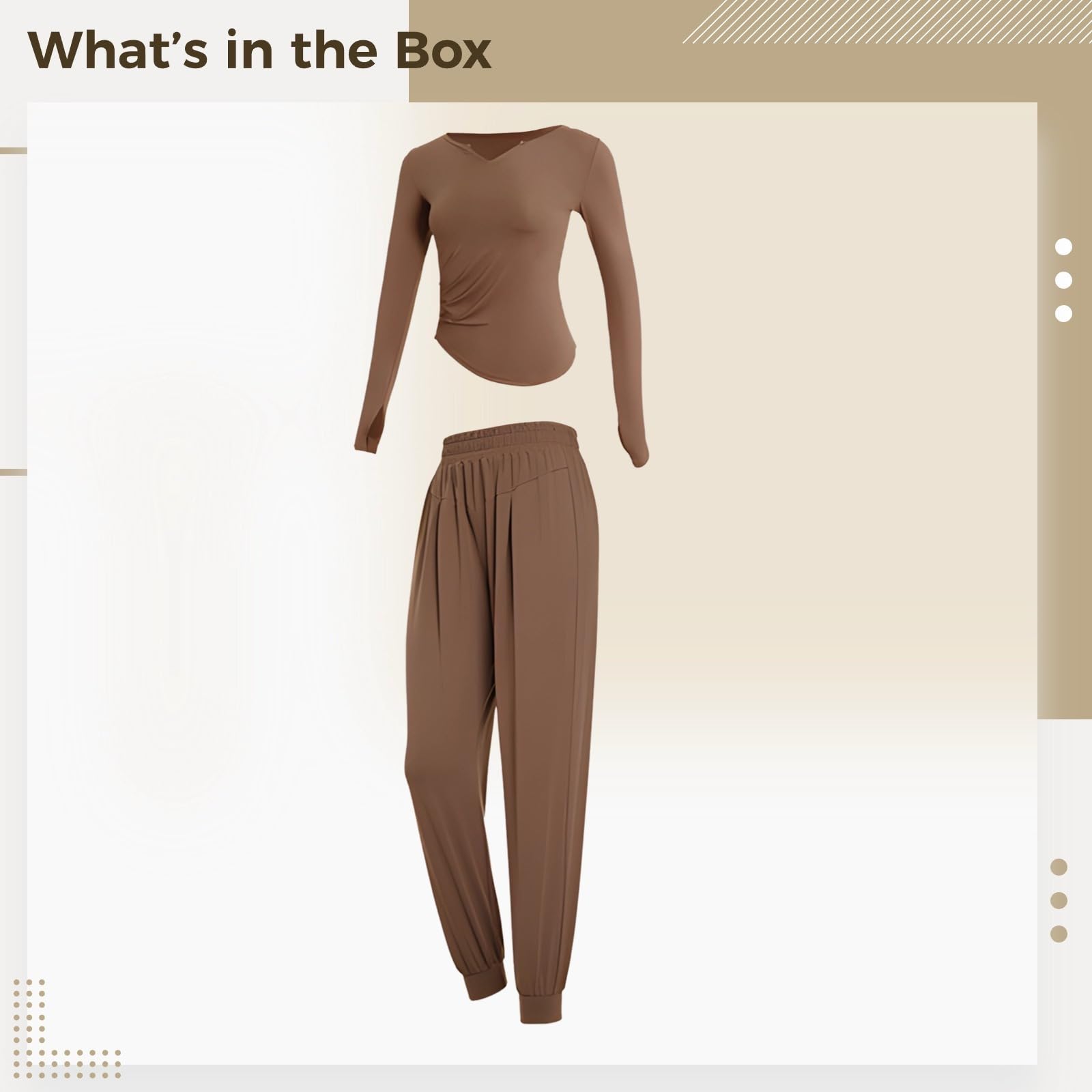 Tc54014 Ensemble de tenue de Pilates noir pour femme, vêtements de sport 2 pièces XXL, mélange de polyester et élasthanne, ensemble de jogging doux, marron, taille unique