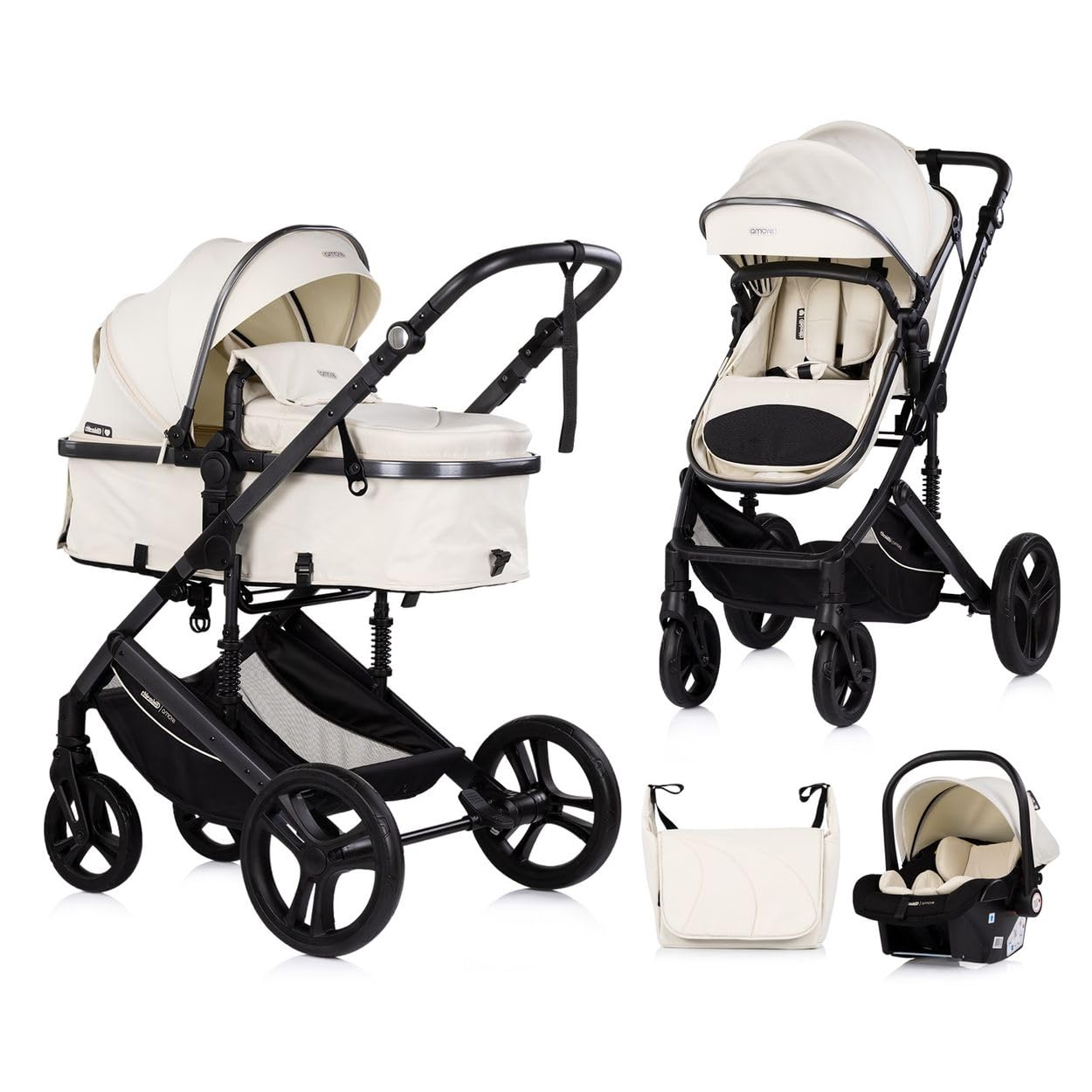 Chipolino Kombi-Kinderwagen 3 in 1 Amore, Babyschale & Adapter