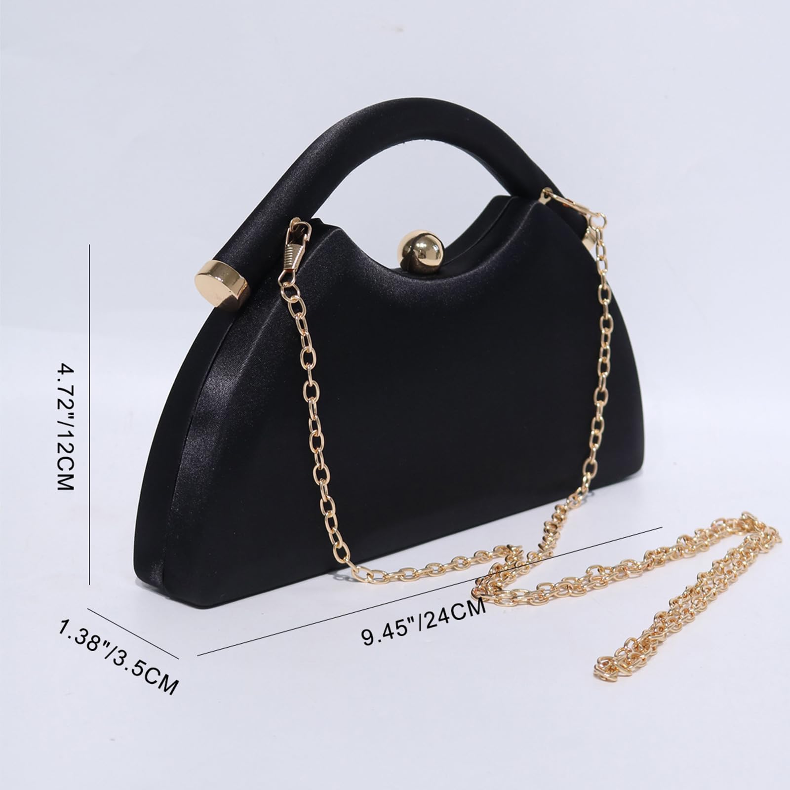 Bolso de noche triangular de satén con correa de cadena desmontable y cierre para mujer, para graduación, fiesta, boda, cena, bolso de noche de satén