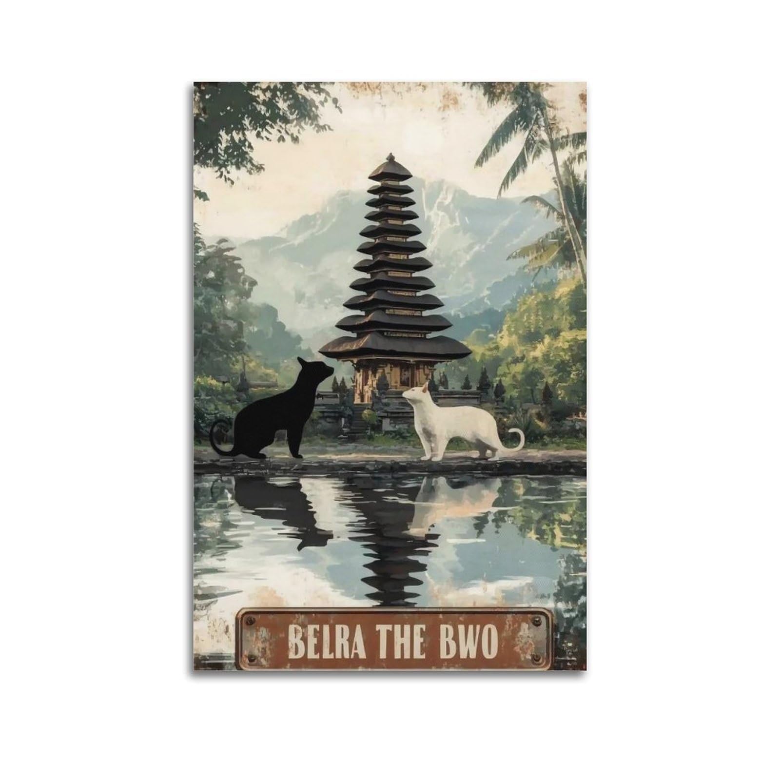 JUWRHRHHRH Cute Cat Travel Poster Canvas Aesthetic Wall Art Painting Decor for Living Room Bed Room 20x30inch(50x75cm) Unframe-style