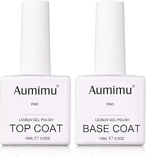 AUMIMU 15ml Gel Nail Polish Top and Base Coat- No Wipe Gel Top Coat and Base Coat Gel Nail Polish Set 15ml, Soak Off Nail Lamp Gel Polish Nail Art Manicure Salon DIY Glossy Shine Finish Beauty Gifts