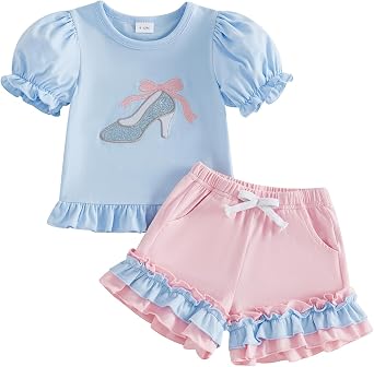 Toddler Girl Back to School Outfit First Day of Preschool Pre K Kindergarten Short Sleeve Tops Shorts Clothes Set