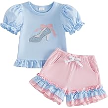 Toddler Baby Girl Summer Clothes High Heel Shoes Embroidered Short Sleeve T-Shirt Ruffled Short Sets Cute 2Pcs