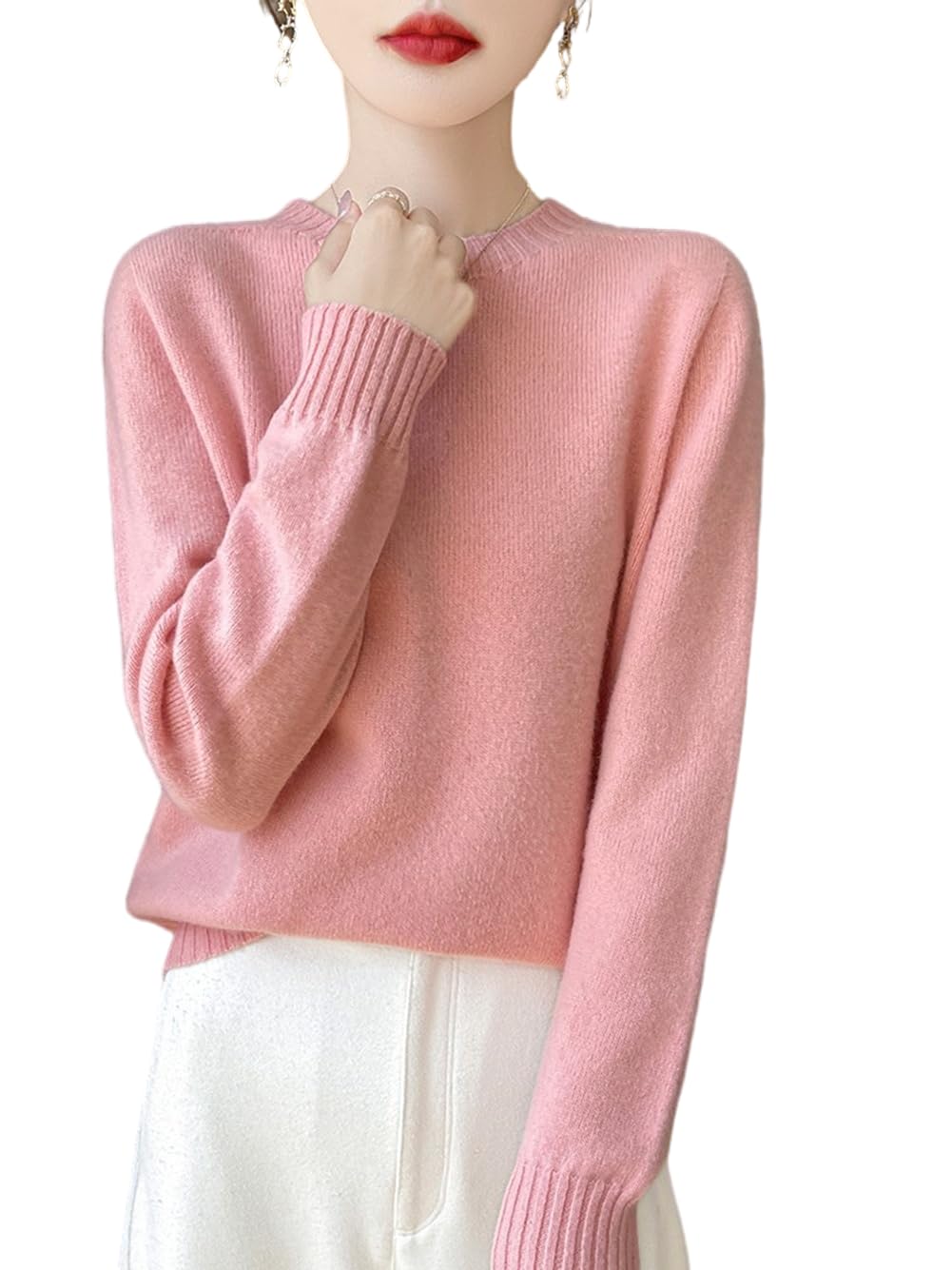 100 Merino Wool Sweaters for Womens Fall Winter Knitted Thick Pullover Long Sleeves Loose Warm Crew Neck WQ705