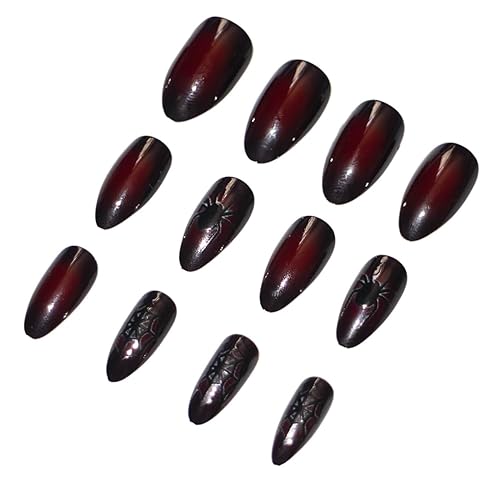 Miniatura 233 de Uñas postizas a presión de Halloween, cuadradas, medianas, francesas, color negro, degradado, cobertura completa, calavera, corazón rosa, con Uñas