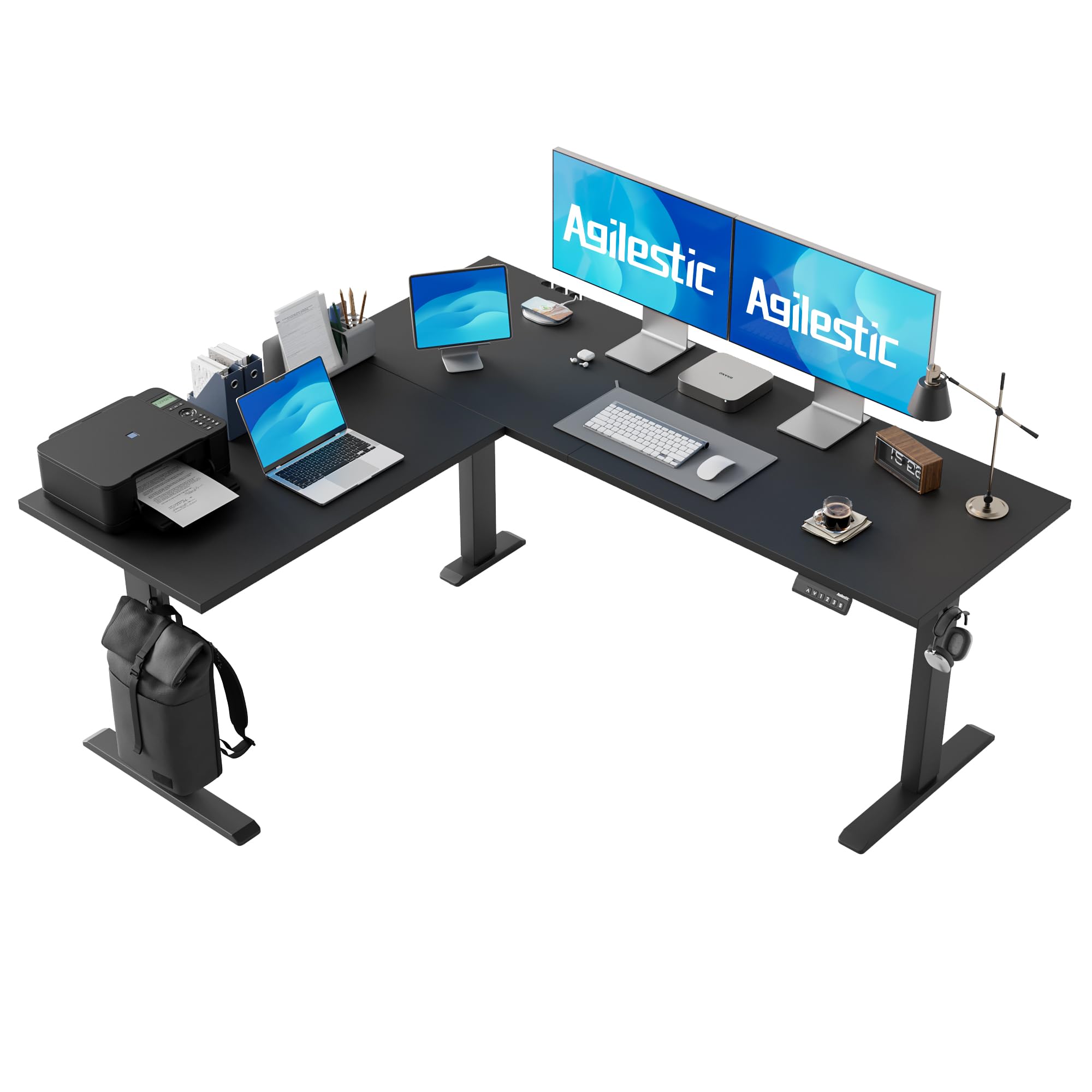 Agilestic L Shaped Electric Standing Desk Adjustable Height, 63 Inch, Black