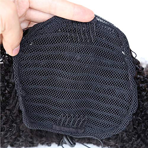 Short Afro Kinky Curly Clip-In Top Closure Ponytail African American Brazilian Human Virgin Hair Natural Color 100 Gram Drawstring Puff Hairpiece (8 Inches, Afro Kinky Curly 4B 4C) #TOP4