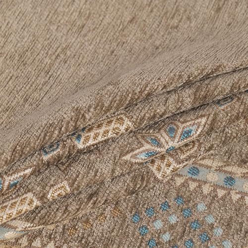 Image of Elegant Woven Brown Sofa Cover - Soft Chenille Traditional Pattern with Lace Style | L-Shape Sectional Seat Protector for Living Room | Durable & Stylish Slipcover 3+2 Seater Sofa Cover