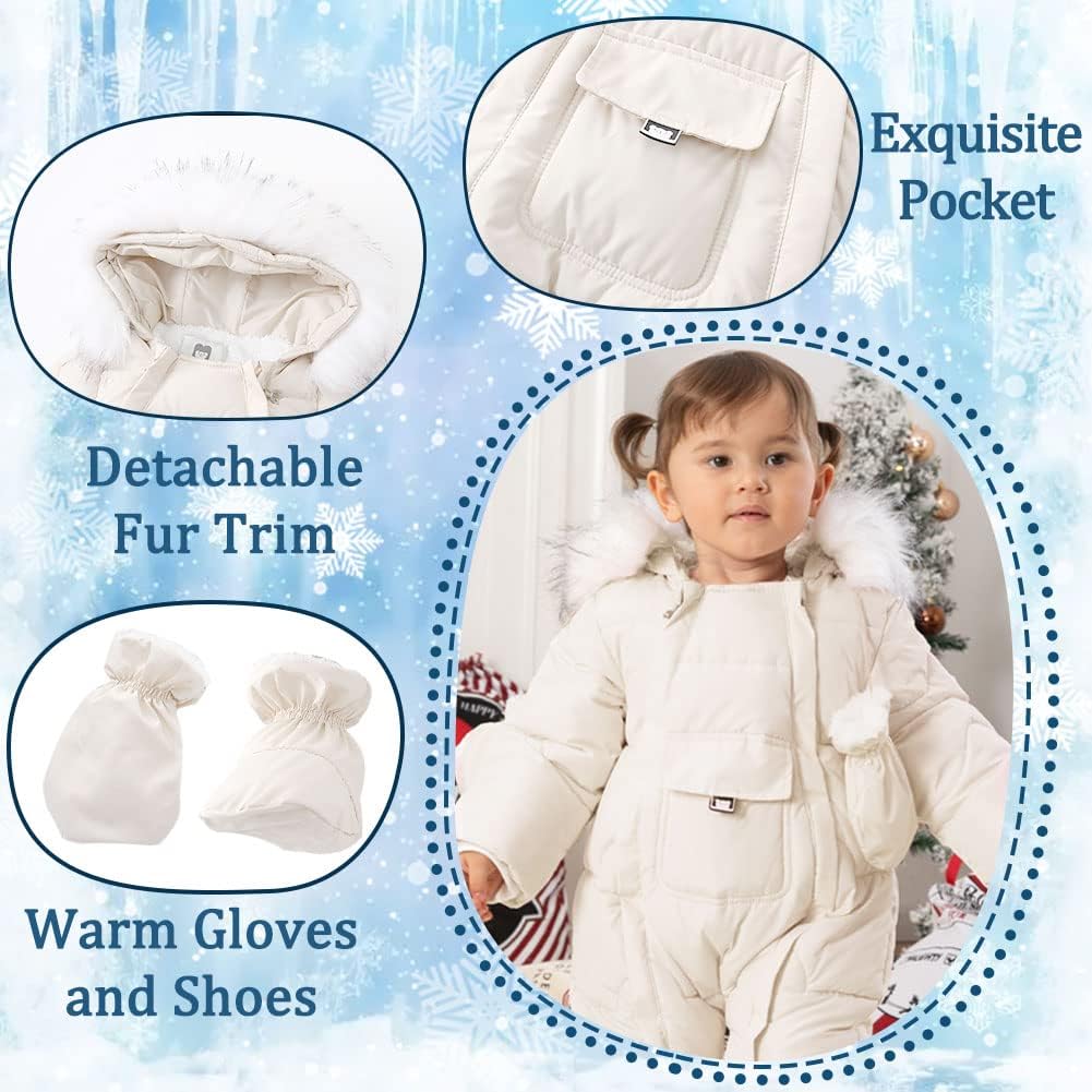 UVIPC Baby Toddler Winter Thick Coat Snowsuit Snow wear Romper Footie Outwear with Hooded - Image 3