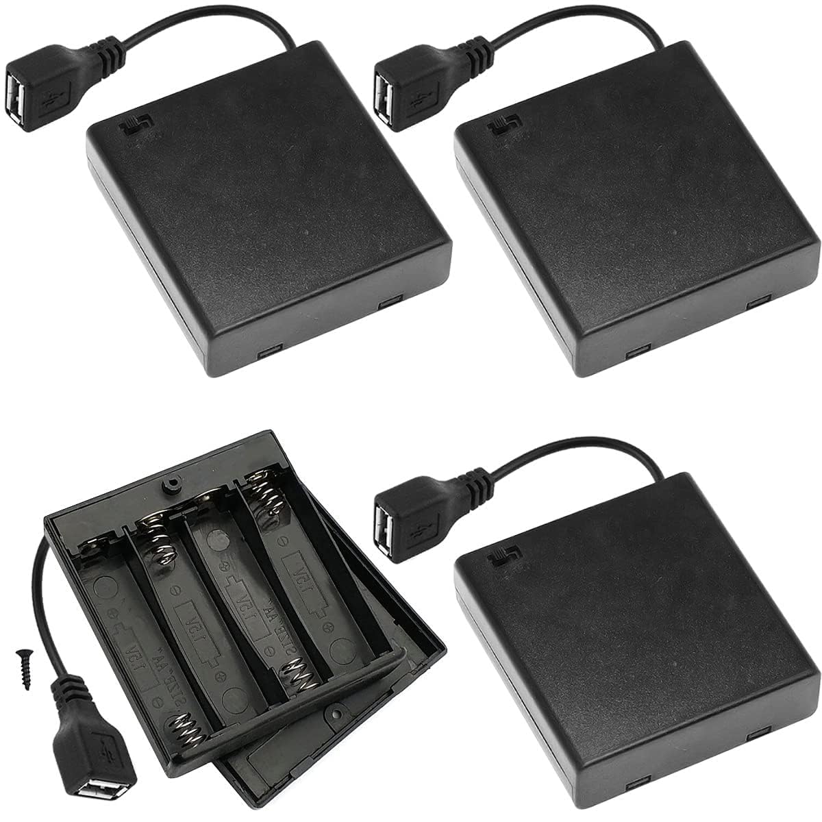 4 AA Battery Holder USB Switch, 4 PCS 6V USB Female Socket, Battery Case Box Holder On/Off Switch for RC Cars LED Light (4 x 1.5V)