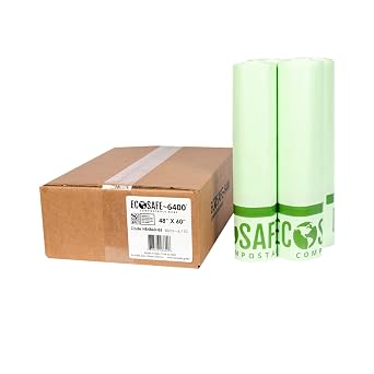 EcoSafe-6400 HB4860-85 Certified Compostable Bag - 48x60 Green Bags for 64 Gallon Bin - Extra Strong Leak, Puncture and Tear Resistant Food Scraps Bin Liners, Pack of 60