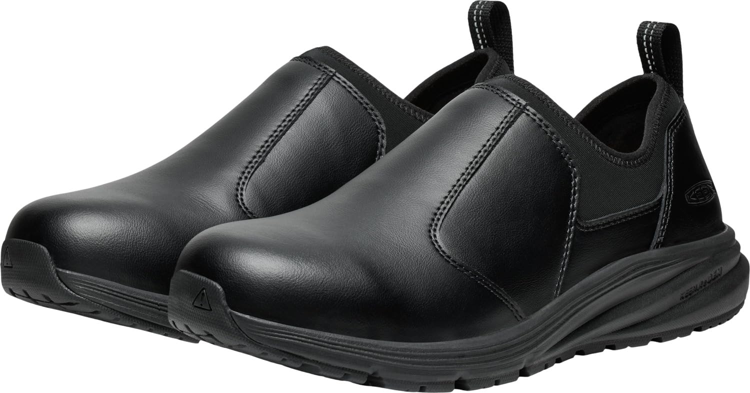 KEEN Utility Men's Vista Energy+ Shift PTC Low Height Soft Toe Slip On Kitchen Work Sneakers, Black/Black, 7