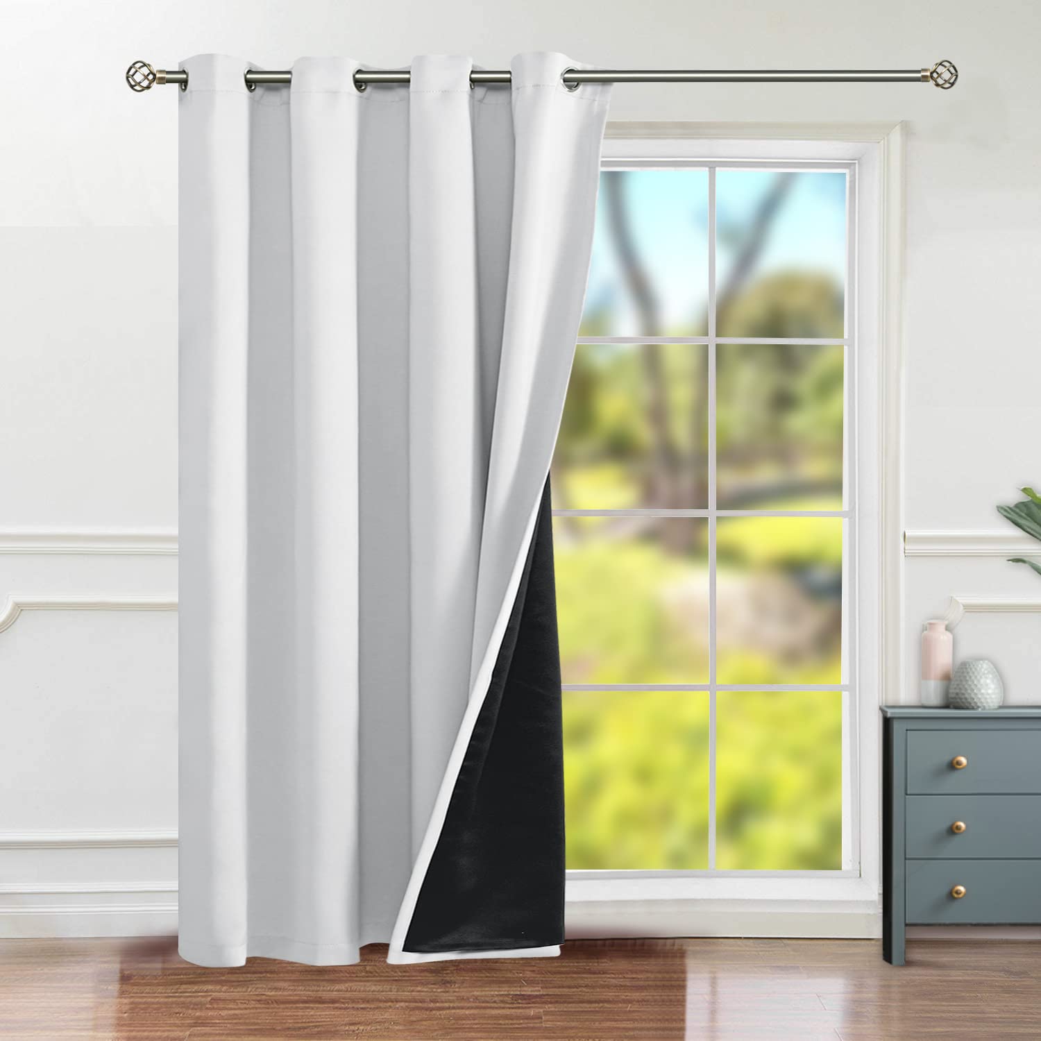 BGment Sliding Glass Door Curtain 84 Inch Length, Sound Proof Room Divider Curtain, Grommet Thick Wide Thermal Insulated Blackout Drape for Patio Door, 1 Panel, 52 Inch Wide, Greyish White