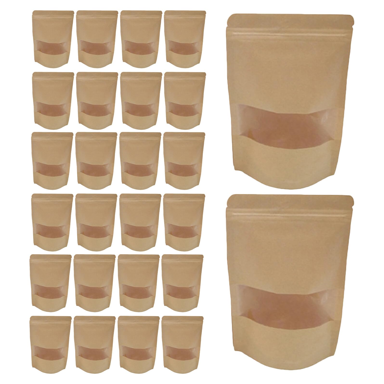 Paquet D’Emballage Alimentaire en Papier Kraft Autoportants 20X30 CM avec Fenêtre Transparente Lot de 50 Sachets Refermables Paquet Kraft à Fond Plat pour Conservation de