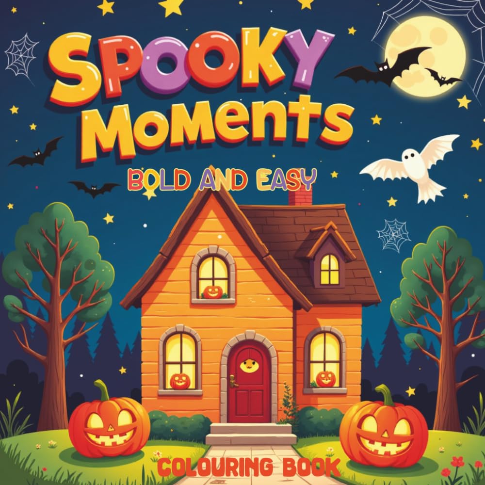 SPOOKY MOMENTS BOLD AND EASY COLOURING BOOK: Adorable Ghosts, Pumpkins & Cozy Halloween Moments