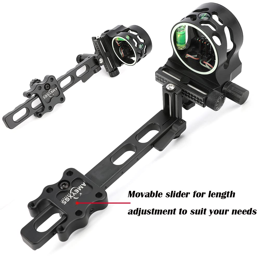 AMEYXGS Compoundbogen Visier 5 Pin, 0,019" Faseroptik, Aluminium, 4X 6X, für Rechts- & Linkshand, Jagdvisier