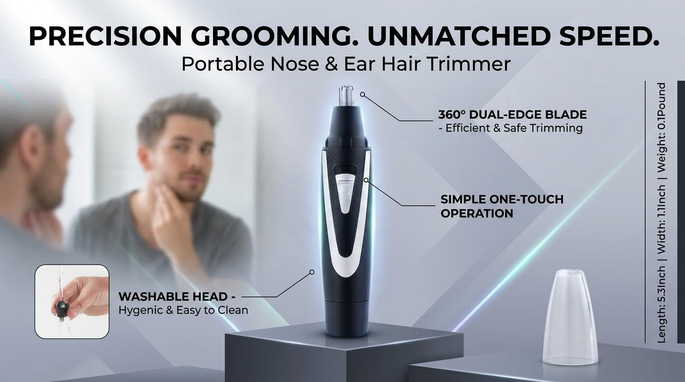 Ear and Nose Hair Trimmer Clippers: 2026 Professional Painless Eyebrow & Facial Hair Trimmers Remover for Men Women, Battery Operated Nasal Clipper, Dual Edge Waterproof Blades for Easy Clean, Black — Amazon image 7