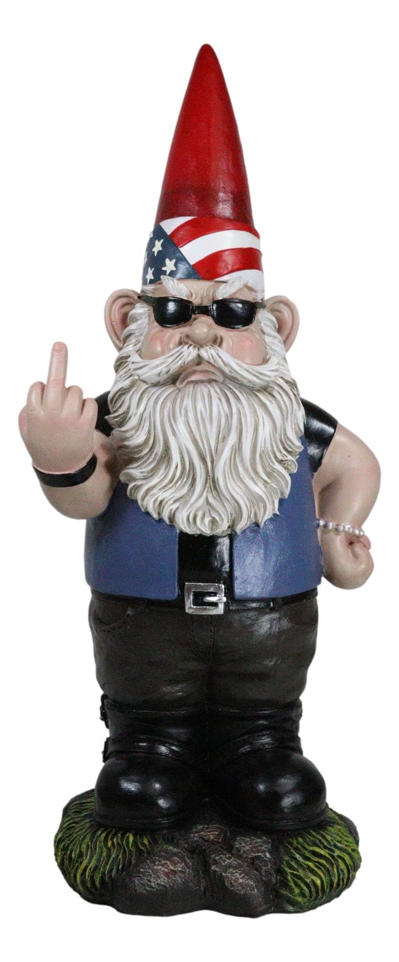 Ebros Rude Garden Greeter Go Away! Gnome Dwarf Flip The Bird Statue Patio Outdoor Poolside Garden Figurine As Whimsical Decor Magical Fantasy Gnomes (17.25" Patriotic American Bully Gnome)