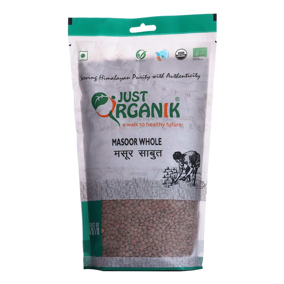 Just Organik Masoor Whole 1kg, 100% Organic