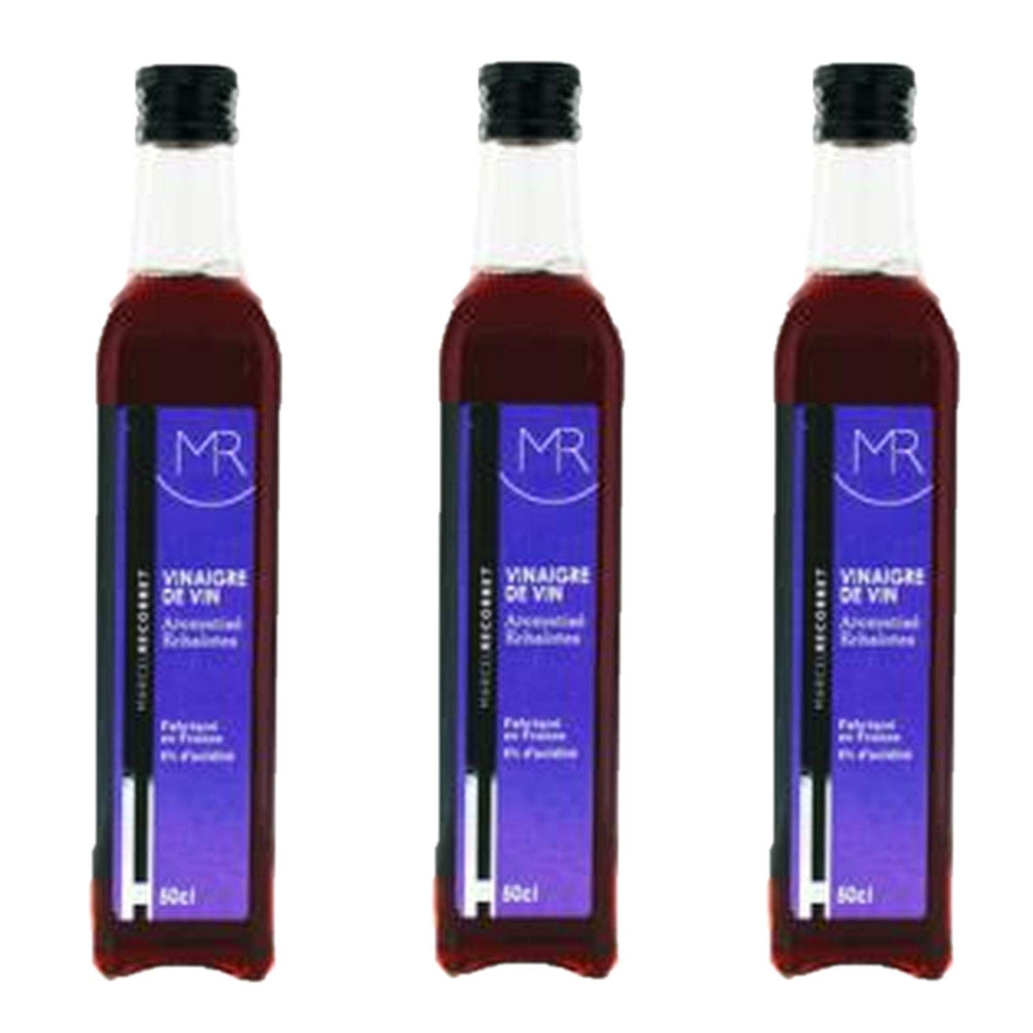 Lot 3x Vinaigre de vin rouge échalote - Marcel Recorbet - bouteille 500ml