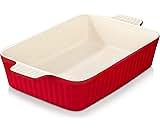 MALACASA 4.4 QT Baking Dish, 9x13 Large Casserole Dish for Oven, Ceramic Baking Pan, Rectangular Lasagna Pan Deep with Handles for Baking, Durable Microwave Oven Safe, Red, Series BAKE-BAKE