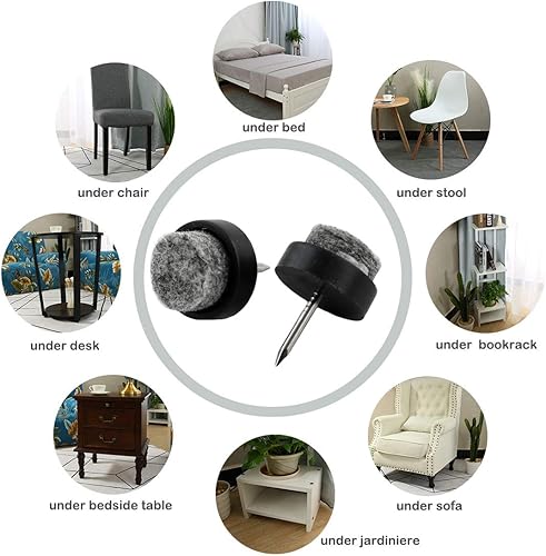 Miniatura 7 de uxcell 30pcs 0.591 in Dia Mesa Silla Muebles Pies Patas Piso Protector Protector Fieltro Pad Uñas Negro