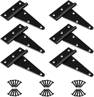 4 inch T Strap Hinges, Heavy Duty T-Strap Shed Door Hinges Gate Hinges, Tee Hinge for Wooden Fences,Yard Door,Barn Door Gates, Wrought Rustproof 6PCS