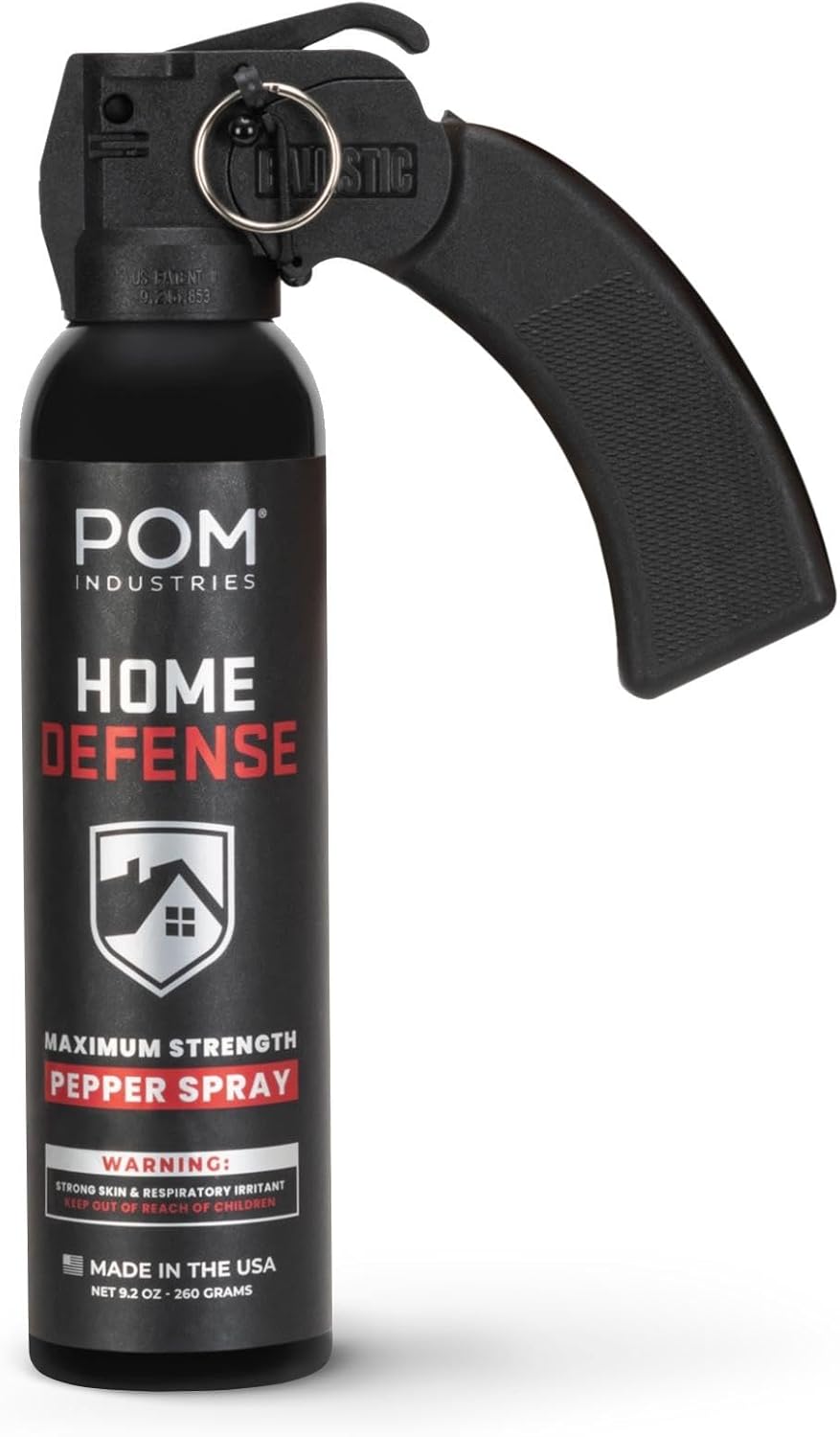 POM Pepper Spray Home Defense Unit, Maximum Strength OC Spray with Pistol Grip Handle and Safety Pin, 25 ft Range, UV Marking Dye, Easy Aim Design, Made in USA