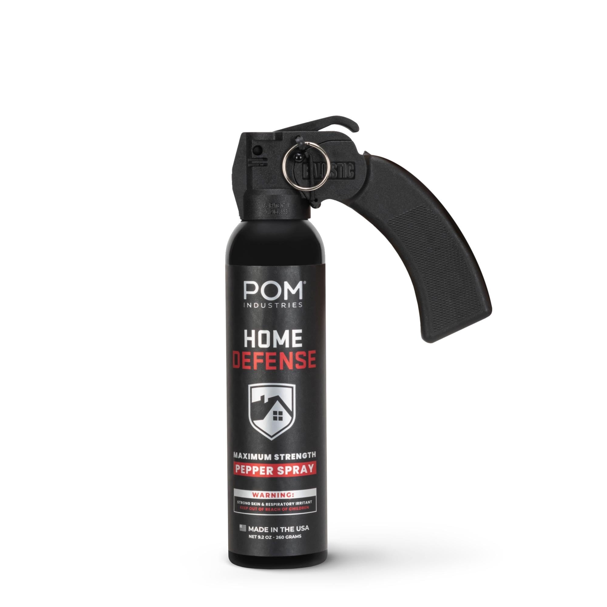 POM Pepper Spray Home Defense Unit, Maximum Strength OC Spray with Pistol Grip Handle and Safety Pin, 25 ft Range, UV Marking Dye, Easy Aim Design, Made in USA